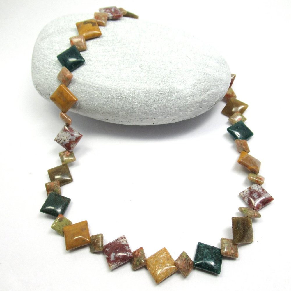 Jasper diamond bead gemstone necklace